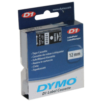 45021 DYMO páska D1 plastová 12mm, bílý tisk / černý podklad, návin 7m