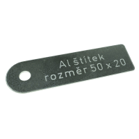 Identifikační štítek hliníkový, rozměr 50x20 / celkový rozměr 70x20mm / síla 1mm / otvor 6mm