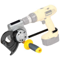 Detail - Ráčnové nůžky na AL a CU kabely do průměru 40mm / 400mm2, připojitelné na vrtačku (akkušroubovák) Ráčnové nůžky na AL a CU kabely do průměru 40mm / 400mm2, připojitelné na vrtačku (akkušroubovák)