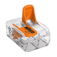 Krabicová bezšroubová svorka WAGO s páčkami, průřez 2x0,2-4mm2, pro plný drát i lanko, transparentní