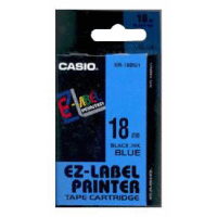 Páska CASIO originální plastová samolepicí šíře 18mm, černá na modrém, návin 8m