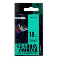 Páska CASIO originální plastová samolepicí šíře 18mm, černá na zeleném, návin 8m