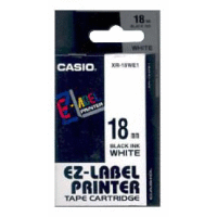 Páska CASIO originální plastová samolepicí šíře 18mm, černá na bílém, návin 8m