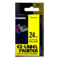 Páska CASIO originální plastová samolepicí šíře 24mm, černá na žlutém, návin 8m
