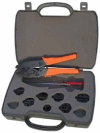 Servisní kufřík s lisovacími profi kleštěmi a sadou 5-ti lisovacích čelistí na kabelové koncovky