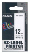Páska CASIO originální plastová samolepicí šíře 12mm, černá na bílém, návin 8m