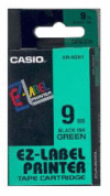Páska CASIO originální plastová samolepicí šíře 9mm, černá na zeleném, návin 8m