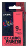 Páska CASIO originální plastová samolepicí šíře 9mm, černá na červeném, návin 8m