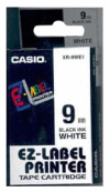 Páska CASIO originální plastová samolepicí šíře 9mm, černá na bílém, návin 8m