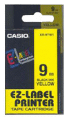 Páska CASIO originální plastová samolepicí šíře 9mm, černá na žlutém, návin 8m